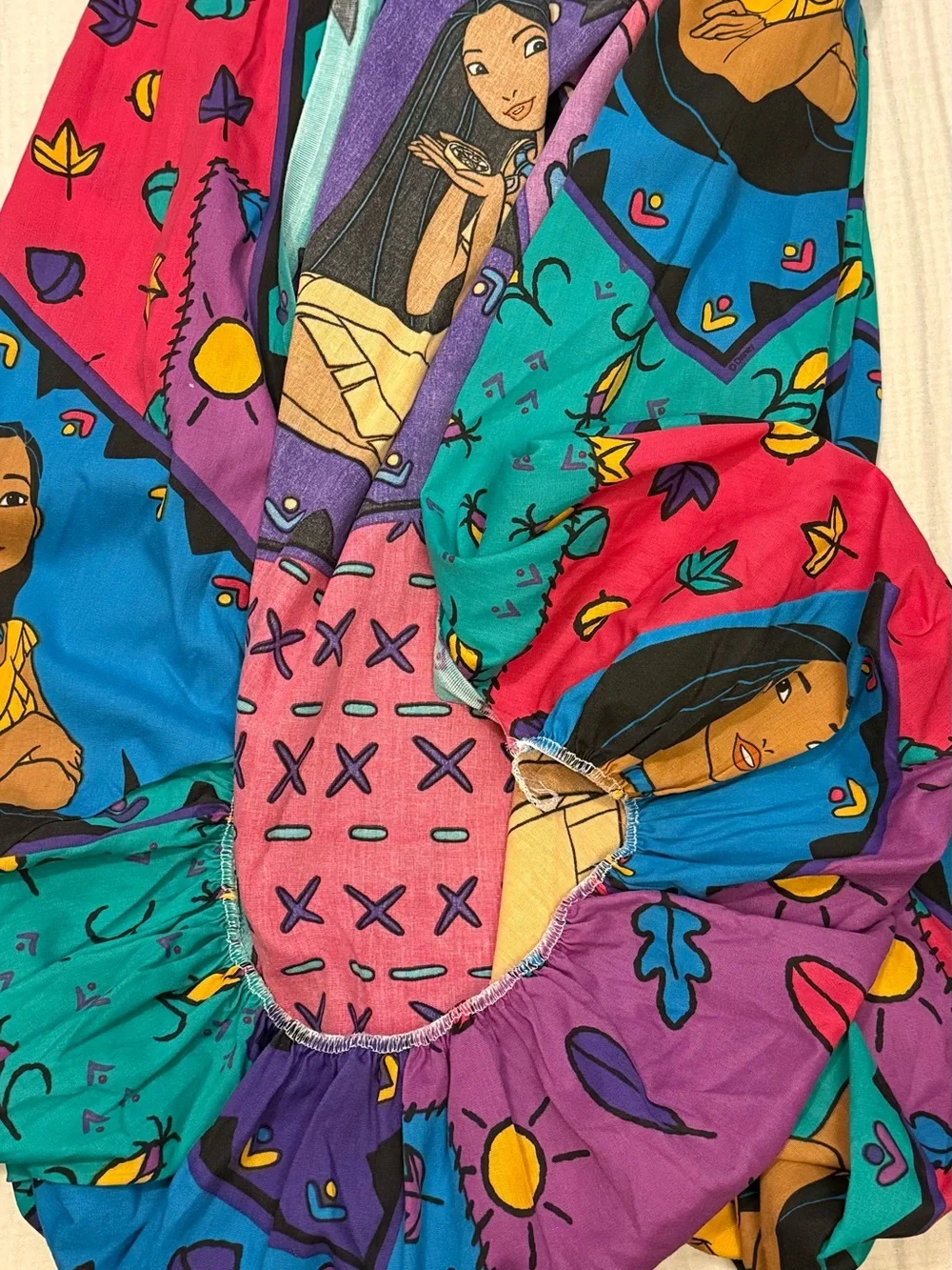 Vintage Disney 90s Pocahontas Meeko Made In USA Twin Fitted Patchwork Sheet